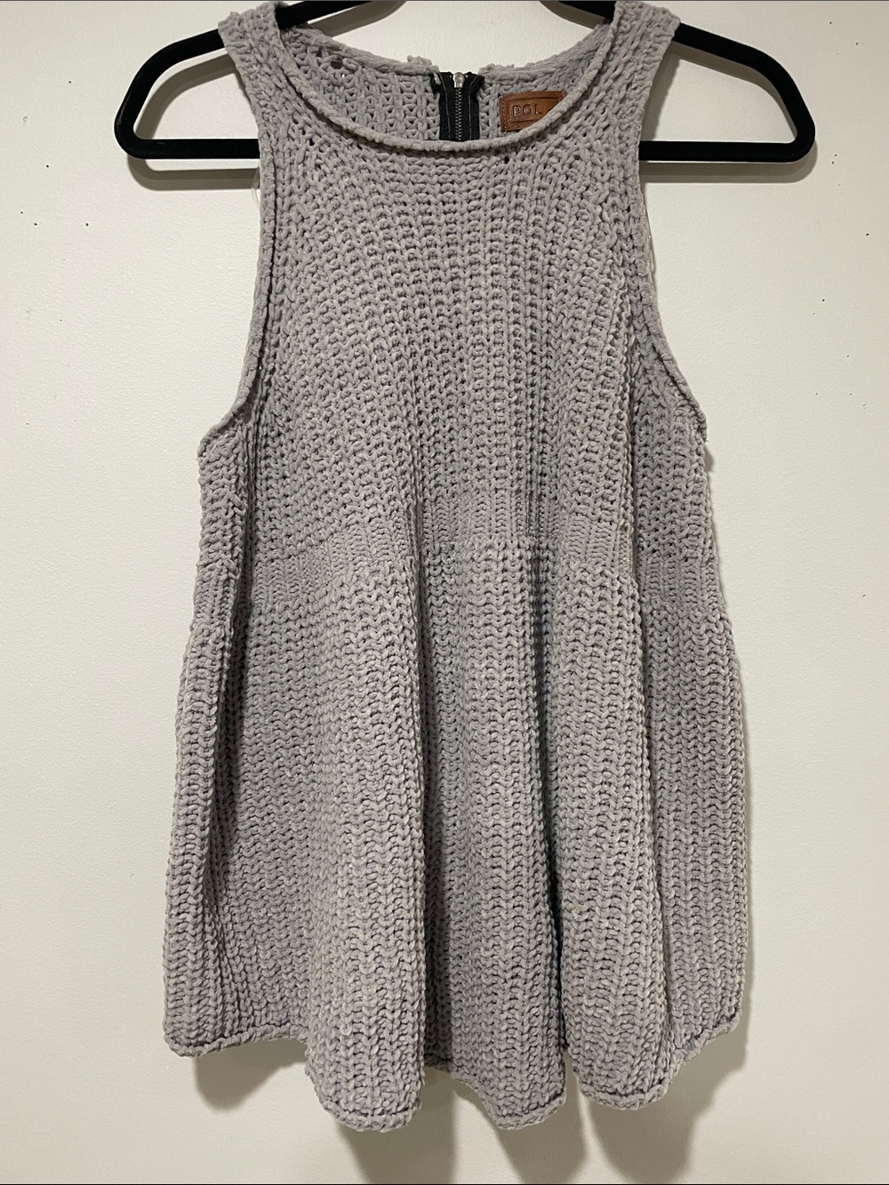POL. Cozy Knit Sleeveless Tunic Top - Light Gray